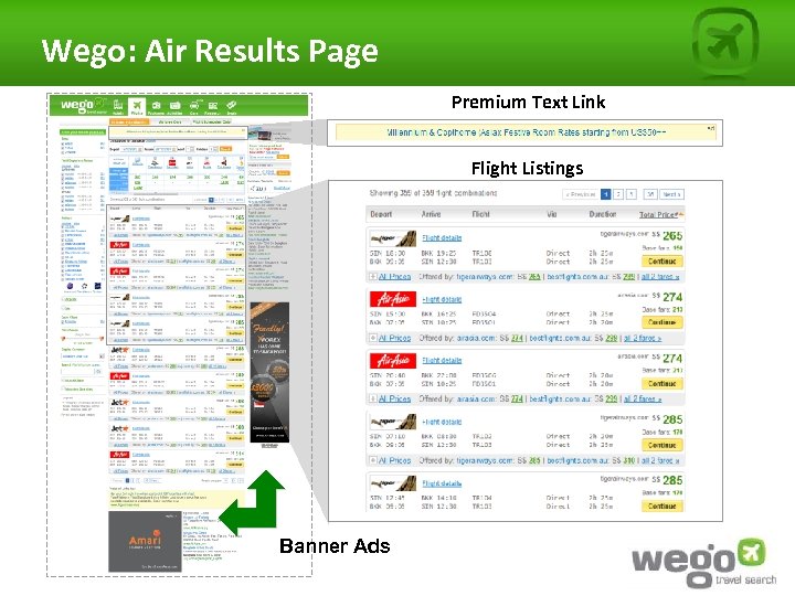 Wego: Air Results Page Premium Text Link Flight Listings Banner Ads 