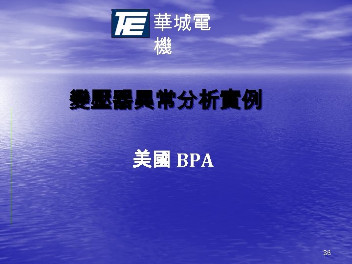 華城電 機 變壓器異常分析實例 美國 BPA 36 