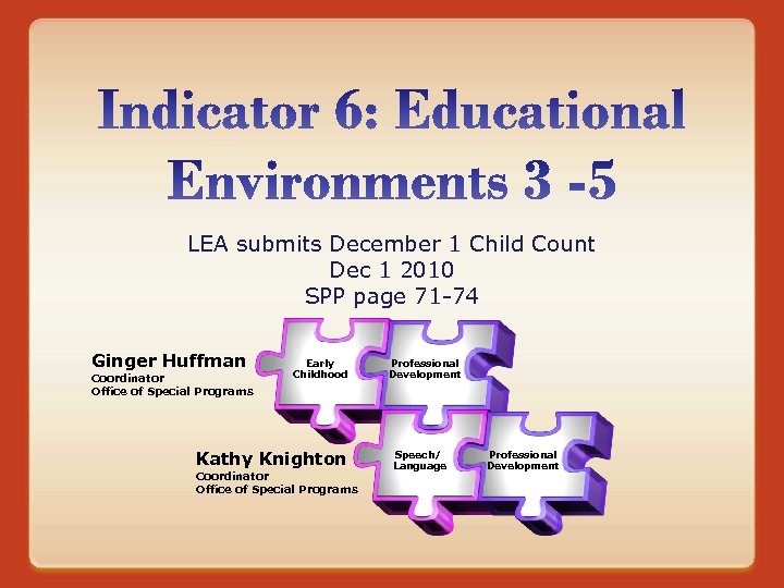 LEA submits December 1 Child Count Dec 1 2010 SPP page 71 -74 Ginger