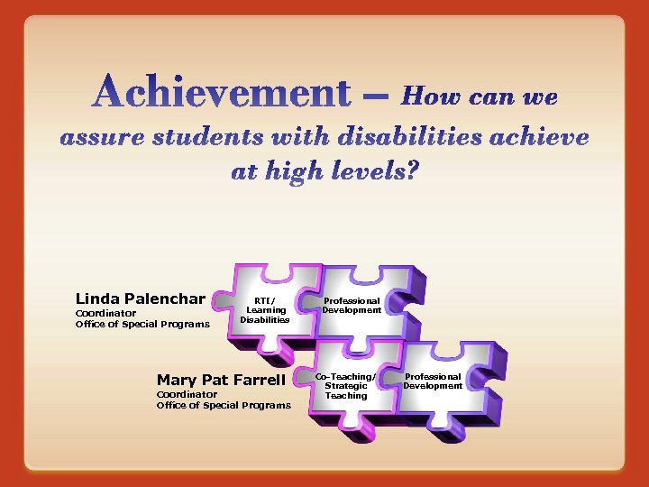 Linda Palenchar Coordinator Office of Special Programs RTI/ Learning Disabilities Mary Pat Farrell Coordinator