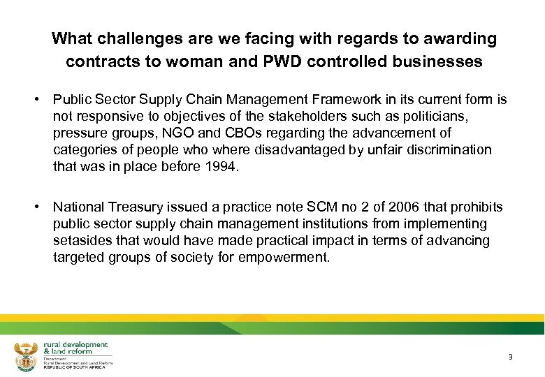 What challenges are we facing with regards to awarding contracts to woman and PWD