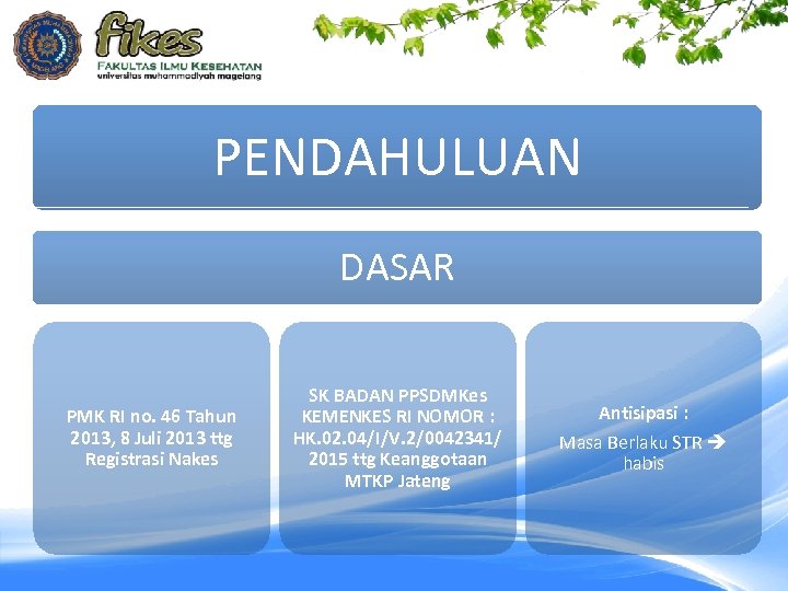 PENDAHULUAN DASAR PMK RI no. 46 Tahun 2013, 8 Juli 2013 ttg Registrasi Nakes