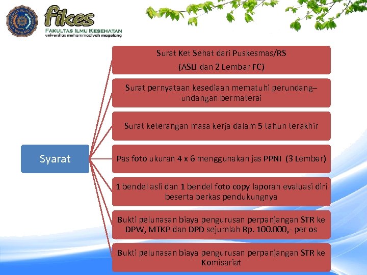 Surat Ket Sehat dari Puskesmas/RS (ASLI dan 2 Lembar FC) Surat pernyataan kesediaan mematuhi