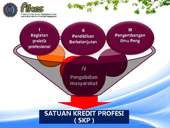 I Kegiatan praktik profesional II Pendidikan Berkelanjutan III Pengembangan Ilmu Peng IV Pengabdian masyarakat