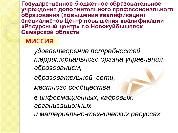 Государственное бюджетное образовательное учреждение дополнительного профессионального образования (повышения квалификации) специалистов Центр повышения квалификации «Ресурсный
