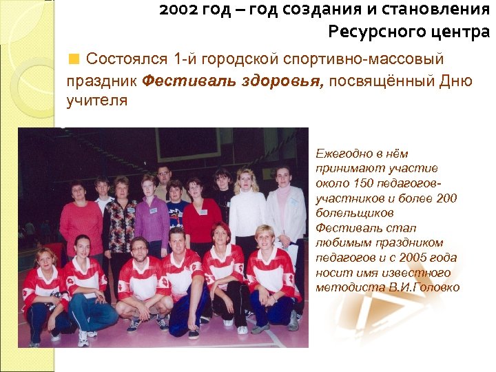2002 год – год создания и становления Ресурсного центра Состоялся 1 -й городской спортивно-массовый