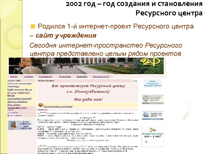 2002 год – год создания и становления Ресурсного центра Родился 1 -й интернет-проект Ресурсного