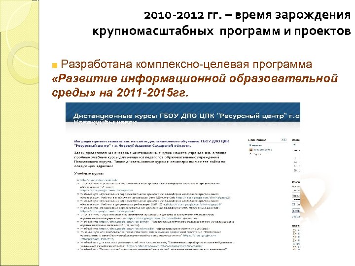 2010 -2012 гг. – время зарождения крупномасштабных программ и проектов Разработана комплексно-целевая программа «Развитие