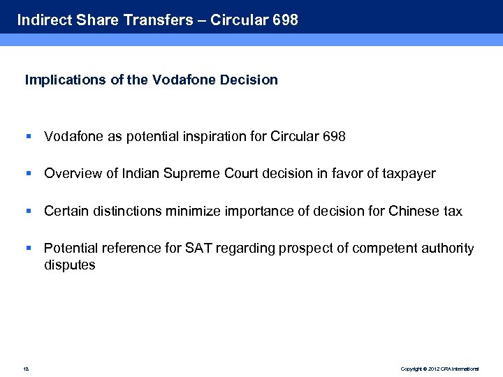 Indirect Share Transfers – Circular 698 Implications of the Vodafone Decision § Vodafone as