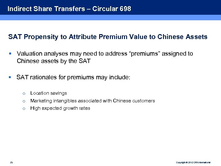 Indirect Share Transfers – Circular 698 SAT Propensity to Attribute Premium Value to Chinese
