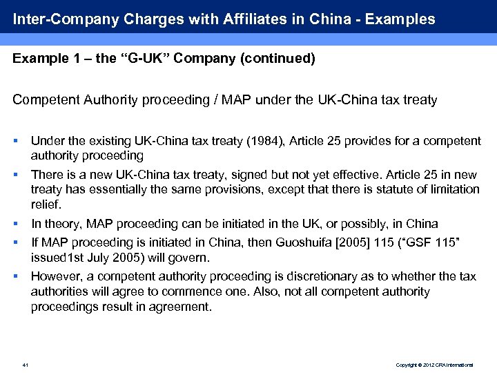 Inter-Company Charges with Affiliates in China - Examples Example 1 – the “G-UK” Company