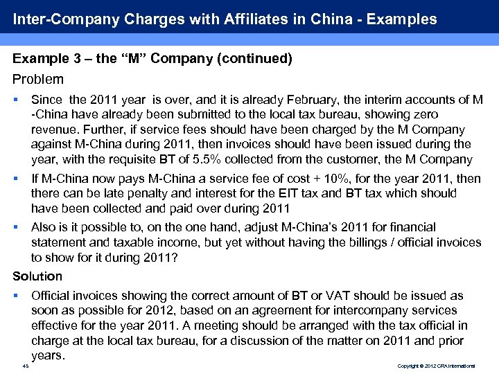 Inter-Company Charges with Affiliates in China - Examples Example 3 – the “M” Company