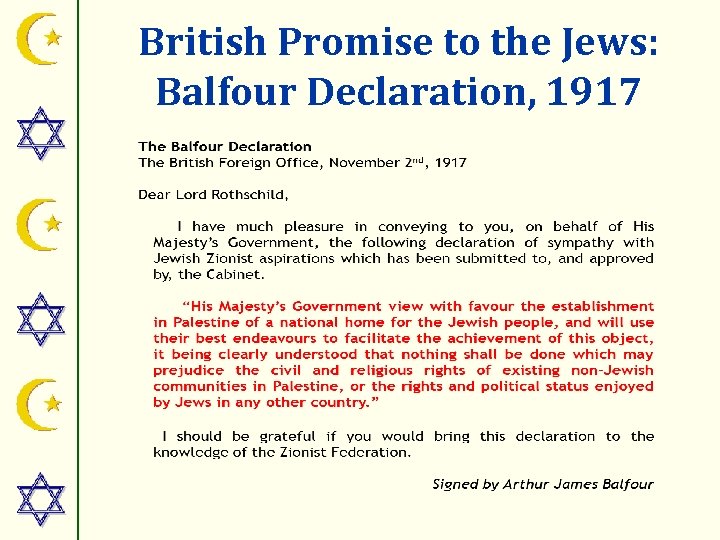 British Promise to the Jews: Balfour Declaration, 1917 