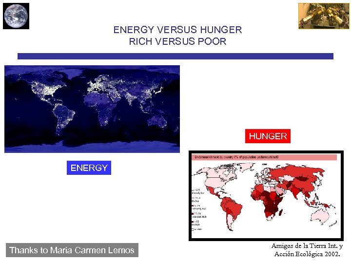 ENERGY VERSUS HUNGER RICH VERSUS POOR HUNGER ENERGY Thanks to Maria Carmen Lemos Amigos