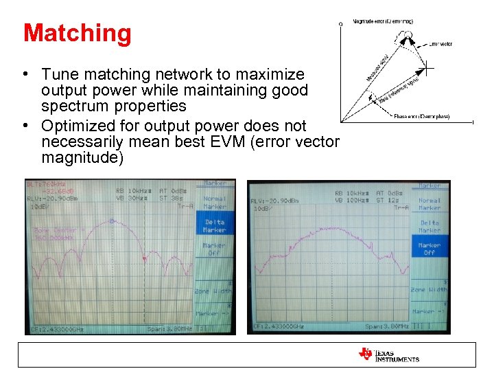 Matching • Tune matching network to maximize output power while maintaining good spectrum properties