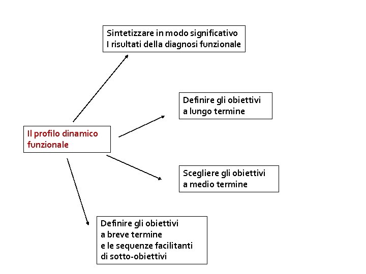 Sintetizzare in modo significativo I risultati della diagnosi funzionale Definire gli obiettivi a lungo