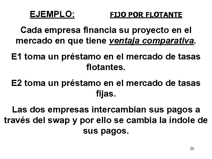 EJEMPLO: FIJO POR FLOTANTE Cada empresa financia su proyecto en el mercado en que
