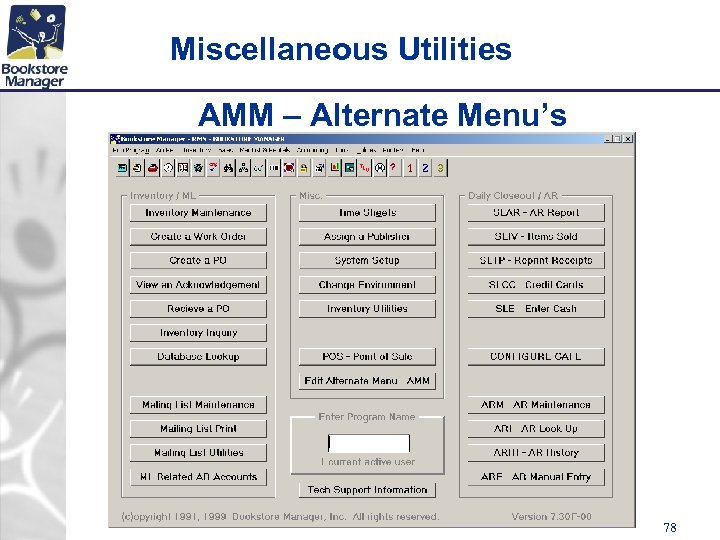 Miscellaneous Utilities AMM – Alternate Menu’s 78 