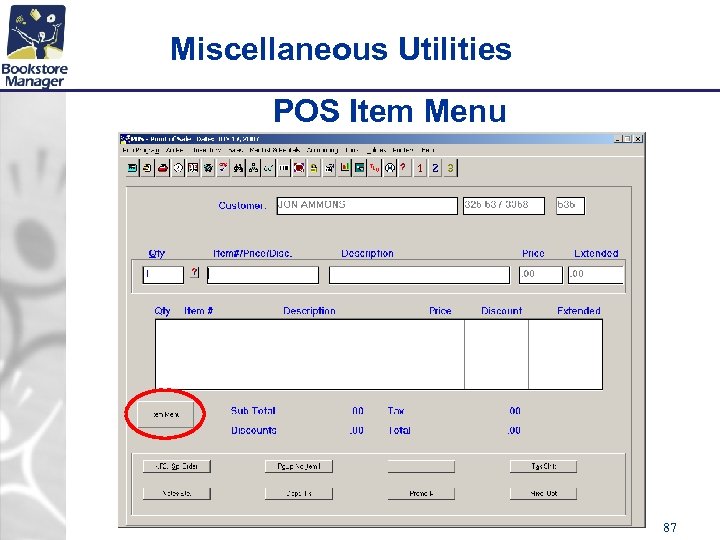Miscellaneous Utilities POS Item Menu 87 