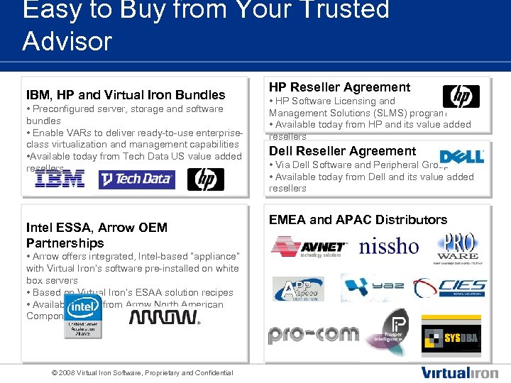 Easy to Buy from Your Trusted Advisor IBM, HP and Virtual Iron Bundles •