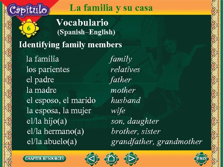 6 La familia y su casa Vocabulario (Spanish–English) Identifying family members la familia los