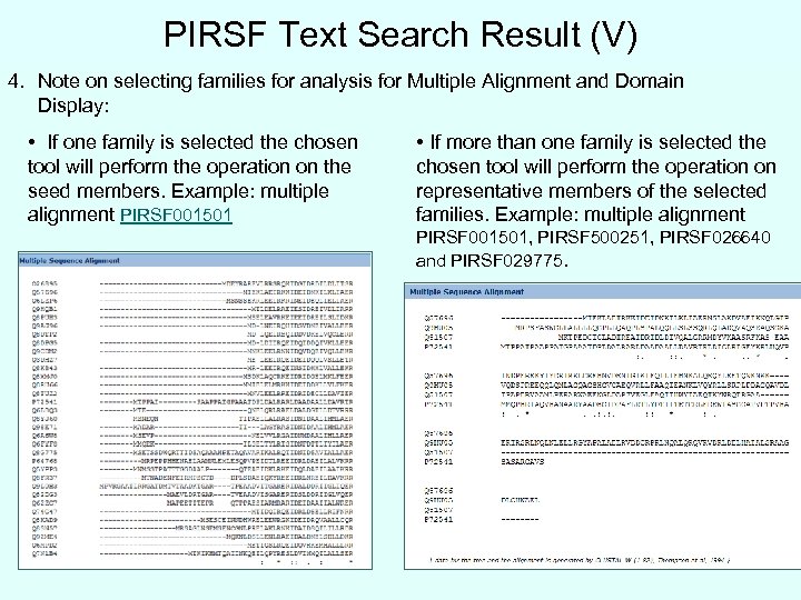 PIRSF Text Search Result (V) 4. Note on selecting families for analysis for Multiple