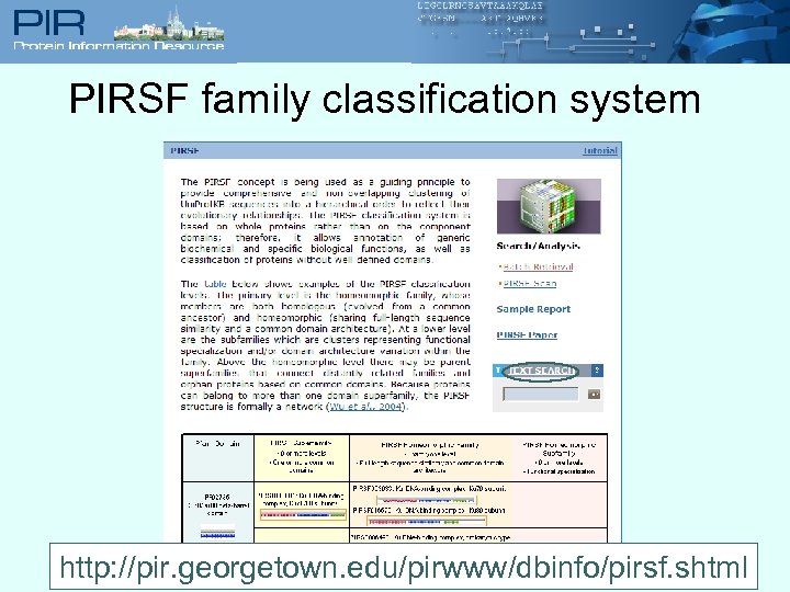 PIRSF family classification system http: //pir. georgetown. edu/pirwww/dbinfo/pirsf. shtml 