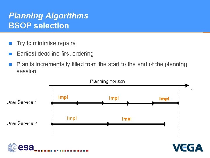 Planning Algorithms BSOP selection n Try to minimise repairs n Earliest deadline first ordering