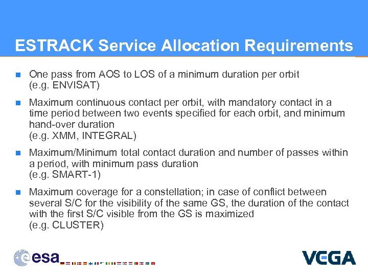 ESTRACK Service Allocation Requirements n One pass from AOS to LOS of a minimum
