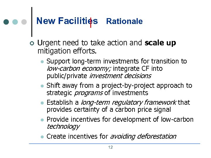 New Facilities Rationale ¢ Urgent need to take action and scale up mitigation efforts.