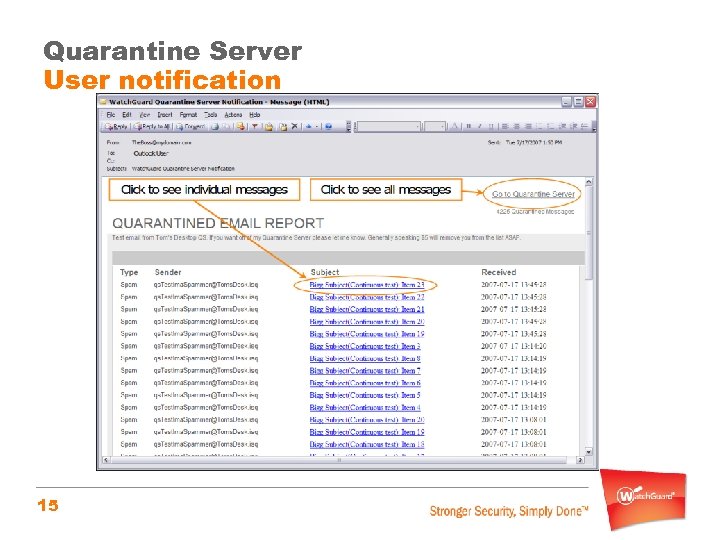 Quarantine Server User notification 15 