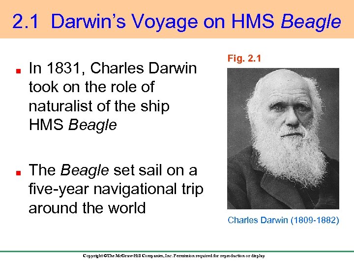 2. 1 Darwin’s Voyage on HMS Beagle In 1831, Charles Darwin took on the