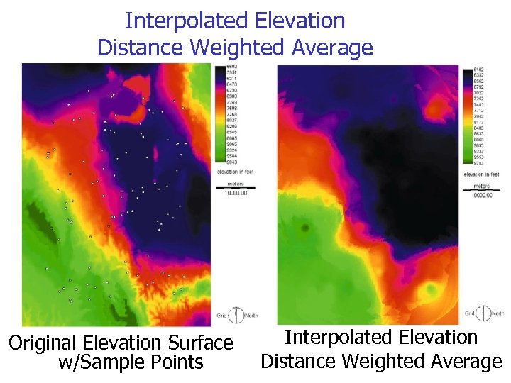 Interpolated Elevation Distance Weighted Average Original Elevation Surface w/Sample Points Interpolated Elevation Distance Weighted