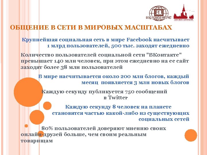 ОБЩЕНИЕ В СЕТИ В МИРОВЫХ МАСШТАБАХ Крупнейшая социальная сеть в мире Facebook насчитывает 1