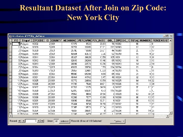 Resultant Dataset After Join on Zip Code: New York City 