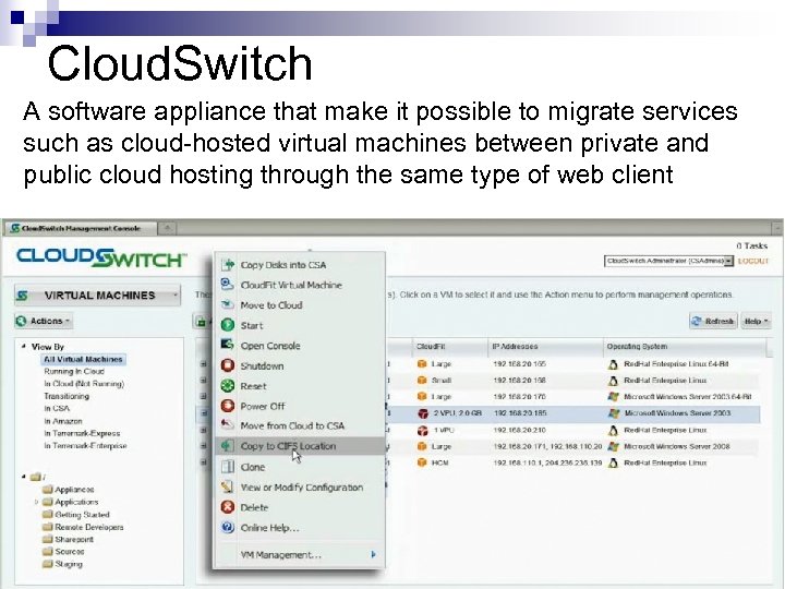 Cloud. Switch A software appliance that make it possible to migrate services such as