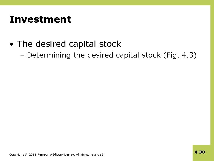 Investment • The desired capital stock – Determining the desired capital stock (Fig. 4.