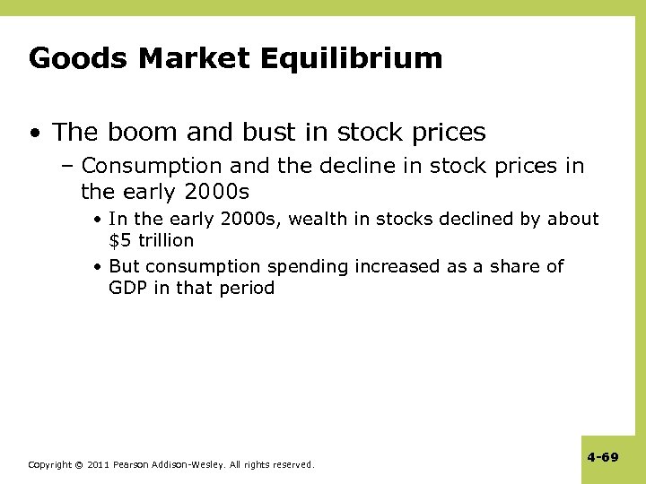 Goods Market Equilibrium • The boom and bust in stock prices – Consumption and