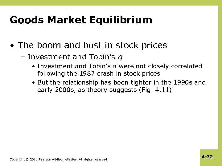 Goods Market Equilibrium • The boom and bust in stock prices – Investment and