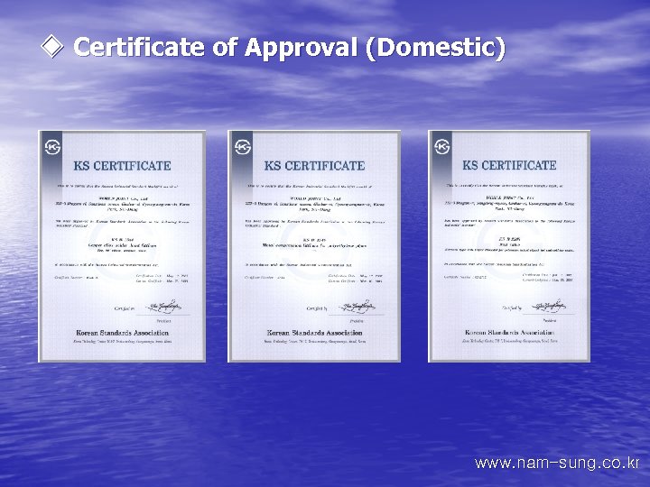 ◈ Certificate of Approval (Domestic) www. nam-sung. co. kr 