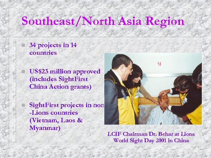 Southeast/North Asia Region n 34 projects in 14 countries n US$23 million approved (includes