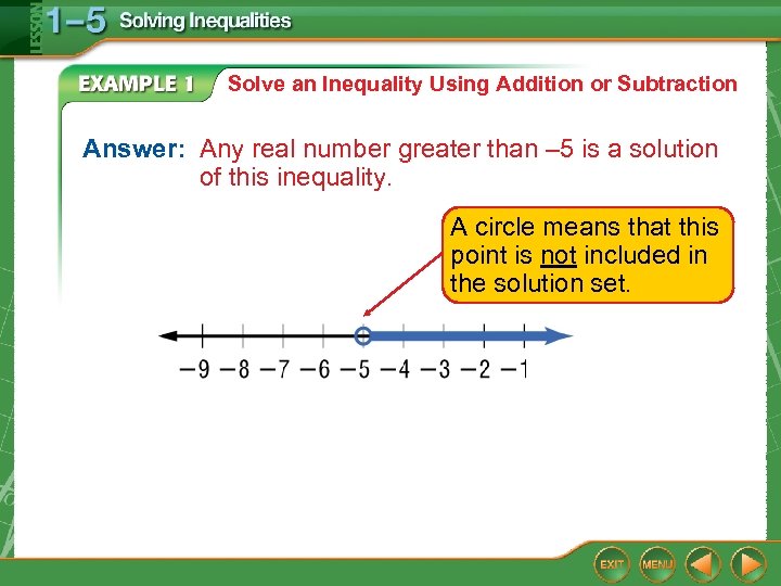 Solve an Inequality Using Addition or Subtraction Answer: Any real number greater than –