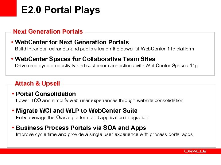 E 2. 0 Portal Plays Next Generation Portals • Web. Center for Next Generation