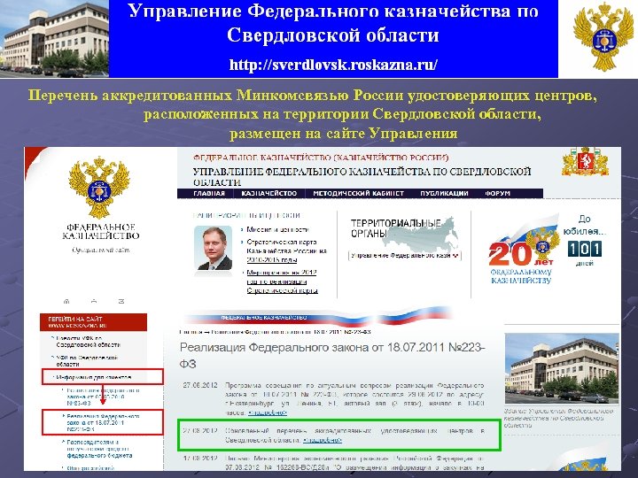 Перечень аккредитованных Минкомсвязью России удостоверяющих центров, расположенных на территории Свердловской области, размещен на сайте