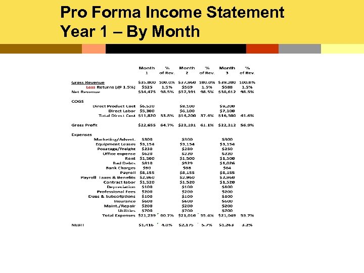 Pro Forma Income Statement Year 1 – By Month 