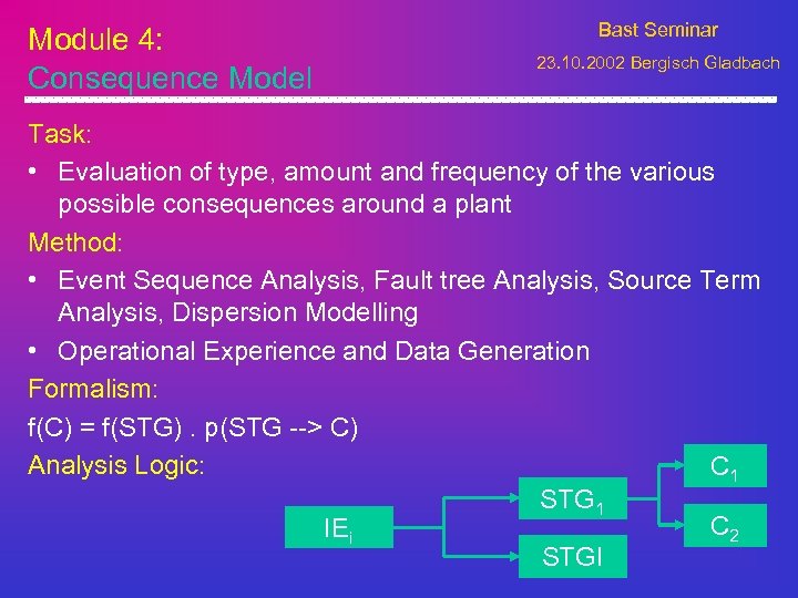 Module 4: Consequence Model Bast Seminar 23. 10. 2002 Bergisch Gladbach Task: • Evaluation
