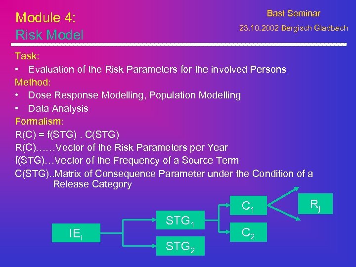 Module 4: Risk Model Bast Seminar 23. 10. 2002 Bergisch Gladbach Task: • Evaluation
