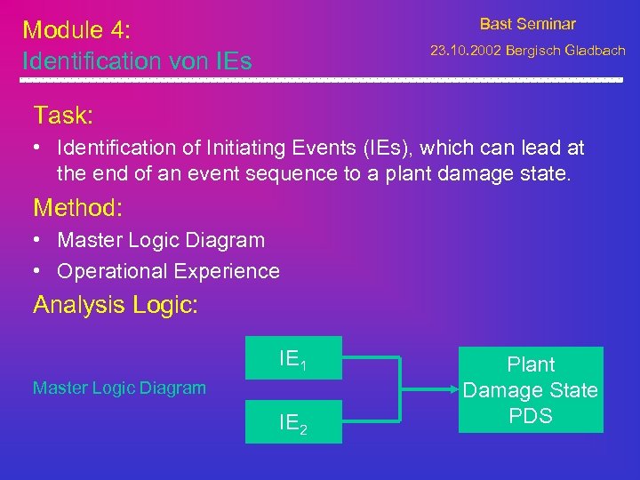 Module 4: Identification von IEs Bast Seminar 23. 10. 2002 Bergisch Gladbach Task: •