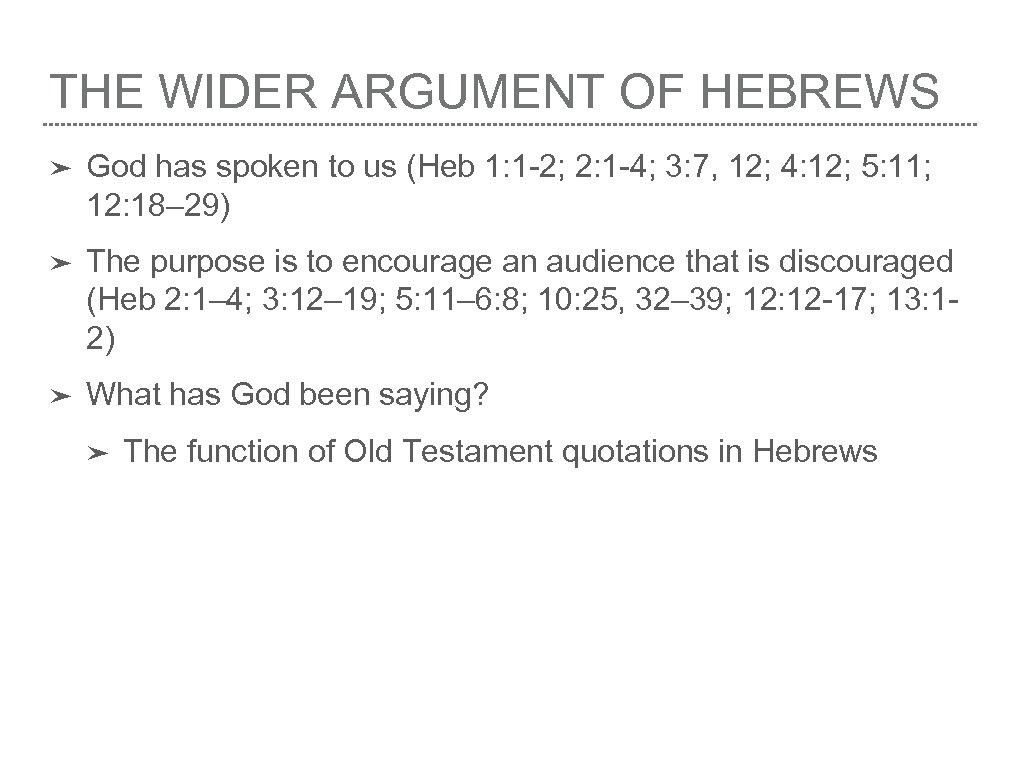 THE WIDER ARGUMENT OF HEBREWS ➤ God has spoken to us (Heb 1: 1