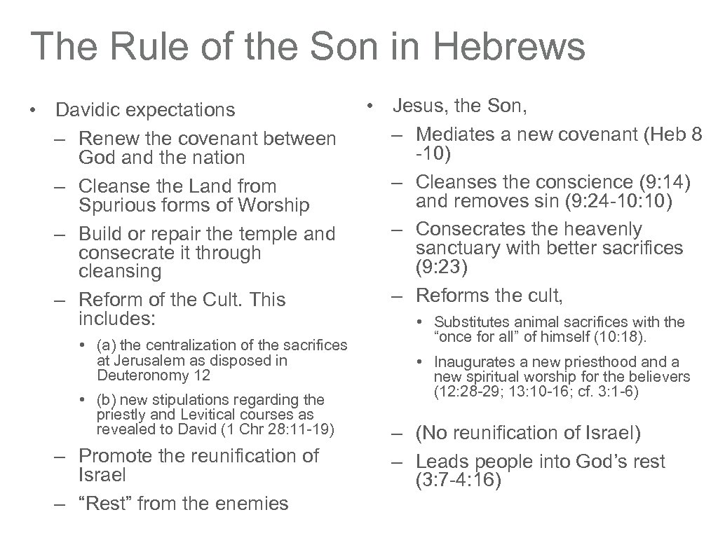 The Rule of the Son in Hebrews • Davidic expectations – Renew the covenant